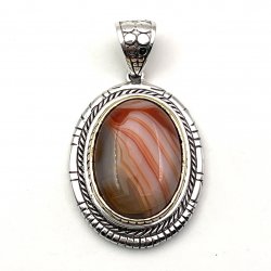 Pendentif Argent et Laiton avec Agate rouge