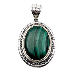 Pendentif Argent et Laiton avec Malachite