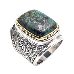 Silver and Brass Ring with african Turquoise