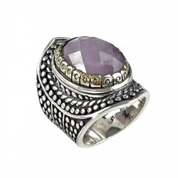 Silver and Brass Ring with faceted Kunzite