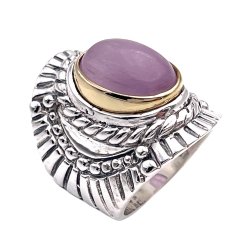 Silver and Brass Ring with Kunzite