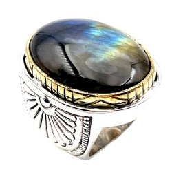 Silver and Brass Ring with Semi-Precious Stone