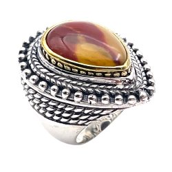 Silver and Brass Ring with Semi-Precious Stone