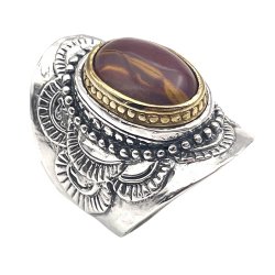 Silver and Brass Ring with Semi-Precious Stone