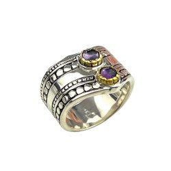 Silver & Brass ring with semi-precious stone