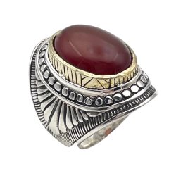 Silver & Brass ring with semi-precious stone