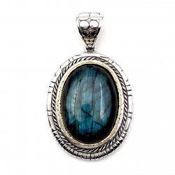 Pendentif Argent et Laiton avec Labradorite