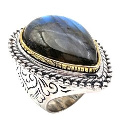 Silver and Brass Ring with Semi-Precious Stone