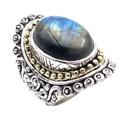 Silver and Brass Ring with Semi-Precious Stone