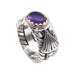 Silver and Brass Ring with Semi-Precious Stone