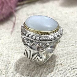 Silver and Brass Ring with Semi-Precious Stone